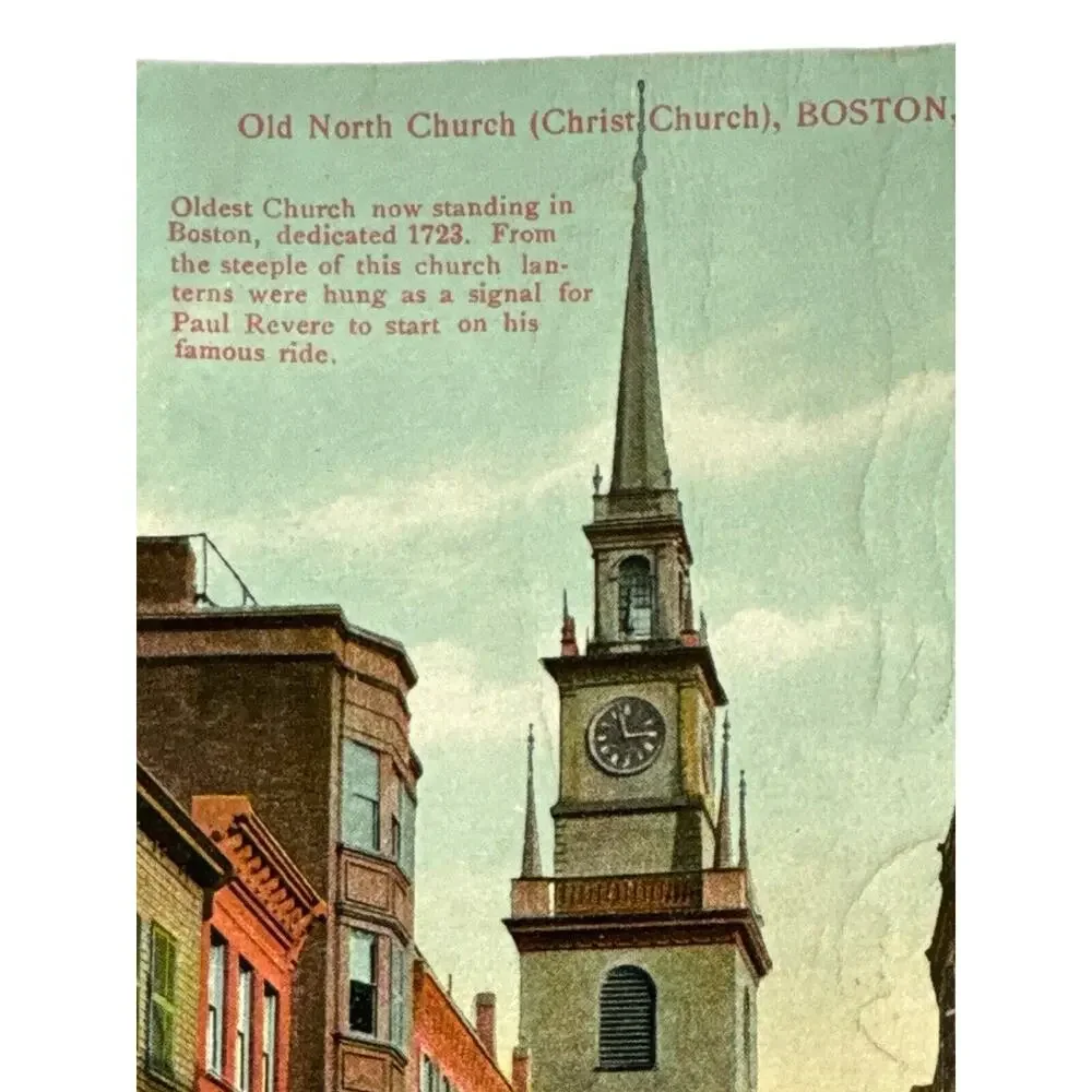 Antique 1910 Litho Ephemera Postcard North Church Boston Mass. Colored Reichner